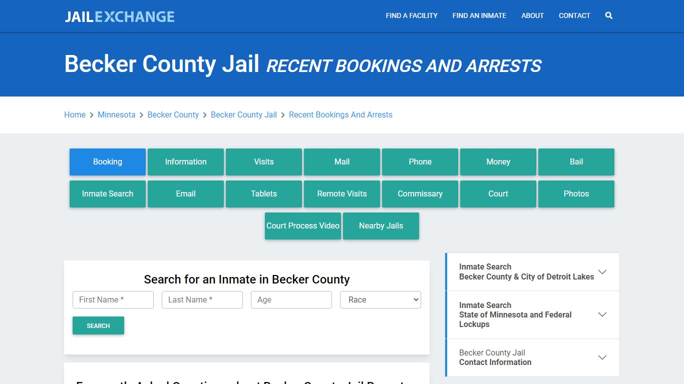 Becker County Jail Recent Bookings And Arrests - Jail Exchange