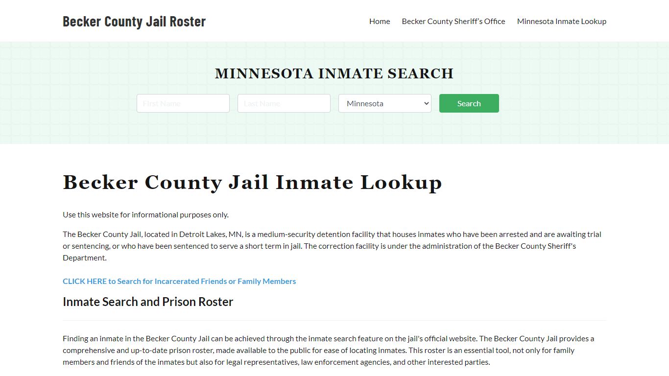 Becker County Jail Roster Lookup, MN, Inmate Search